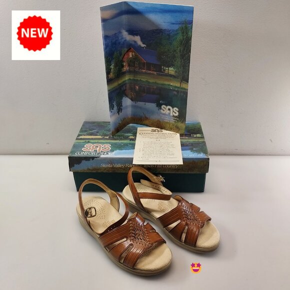 SAS SHOES HUARACHE Genuine leather Adjustable OPEN TOE SANDALS ANTIQUE TAN NIB🤩 - Picture 1 of 16